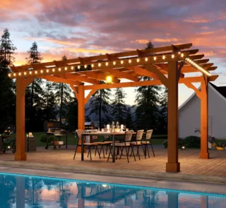 10' x 12' Cedar Pergola with Trellis Roof, Weather-Resistant Supports