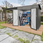 12x4 FT Metal Lean To Shed with Pergola, 2 in 1 Outdoor Storage