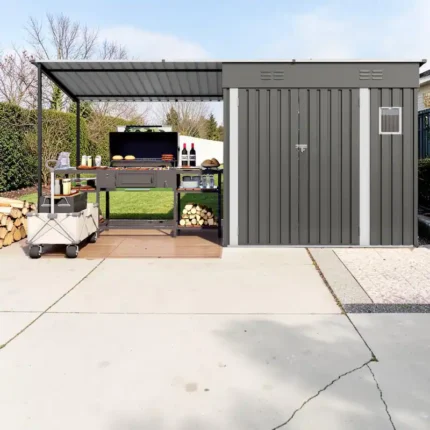 12x4 FT Metal Lean To Shed with Pergola, 2 in 1 Outdoor