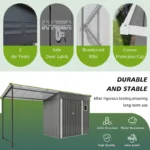 12x4 FT Metal Lean To Shed with Pergola, 2 in 1 Outdoor Storage Shed
