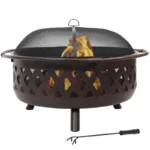 Sunnydaze Crossweave Wood-Burning Fire Pit with Spark Screen and Poker
