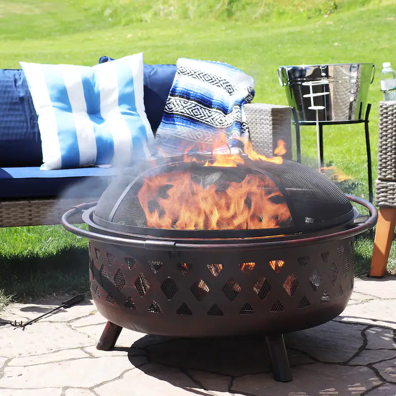 36-in.-Bronze-finished-Cross-weave-Steel-Firepit-w--Spark-Screen Sunnydaze Crossweave Wood-Burning Fire Pit with Spark Screen and Poker - Bronze - 36" - Image 1