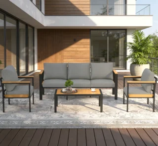 4PCS Patio Furniture Set, All-Weather Aluminum Outdoor Conversation Set With Coffee Table
