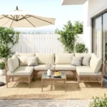 7 Piece Patio Furniture Set, Outdoor Wicker Modular Sectional Patio Conversation Set