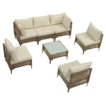 7 Piece Patio Furniture Set, Outdoor Wicker Modular Sectional Patio Conversation Set With Thicker Cushion & Tempered Glass Coffee Table