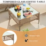 table 7 Piece Patio Furniture Set, Outdoor Wicker Modular Sectional Patio Conversation Set With Thicker Cushion & Tempered Glass Coffee Table For Backyard