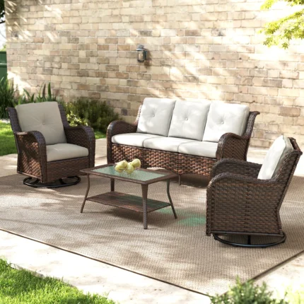 Alejah Premium All-Weather Wicker 5 - Person Patio Conversation Set with Cushions