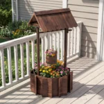Arlmont & Co. Outdoor Wooden Wishing Well Bucket Flower Plants Plants