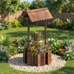Arlmont & Co. Outdoor Wooden Wishing Well Bucket Flower Plants Planter Patio Garden Home Decor