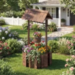 Arlmont & Co. Outdoor Wooden Wishing Well Bucket Flower Plants