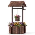 Arlmont & Co. Outdoor Wooden Wishing Well Bucket Flower Plants Planter Patio