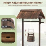 Arlmont & Co. Outdoor Wooden Wishing Well Bucket Flower Plants Planter Patio Garden