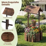Arlmont & Co. Outdoor Wooden Wishing Well Bucket Flower Plants Planter Patio GardeN
