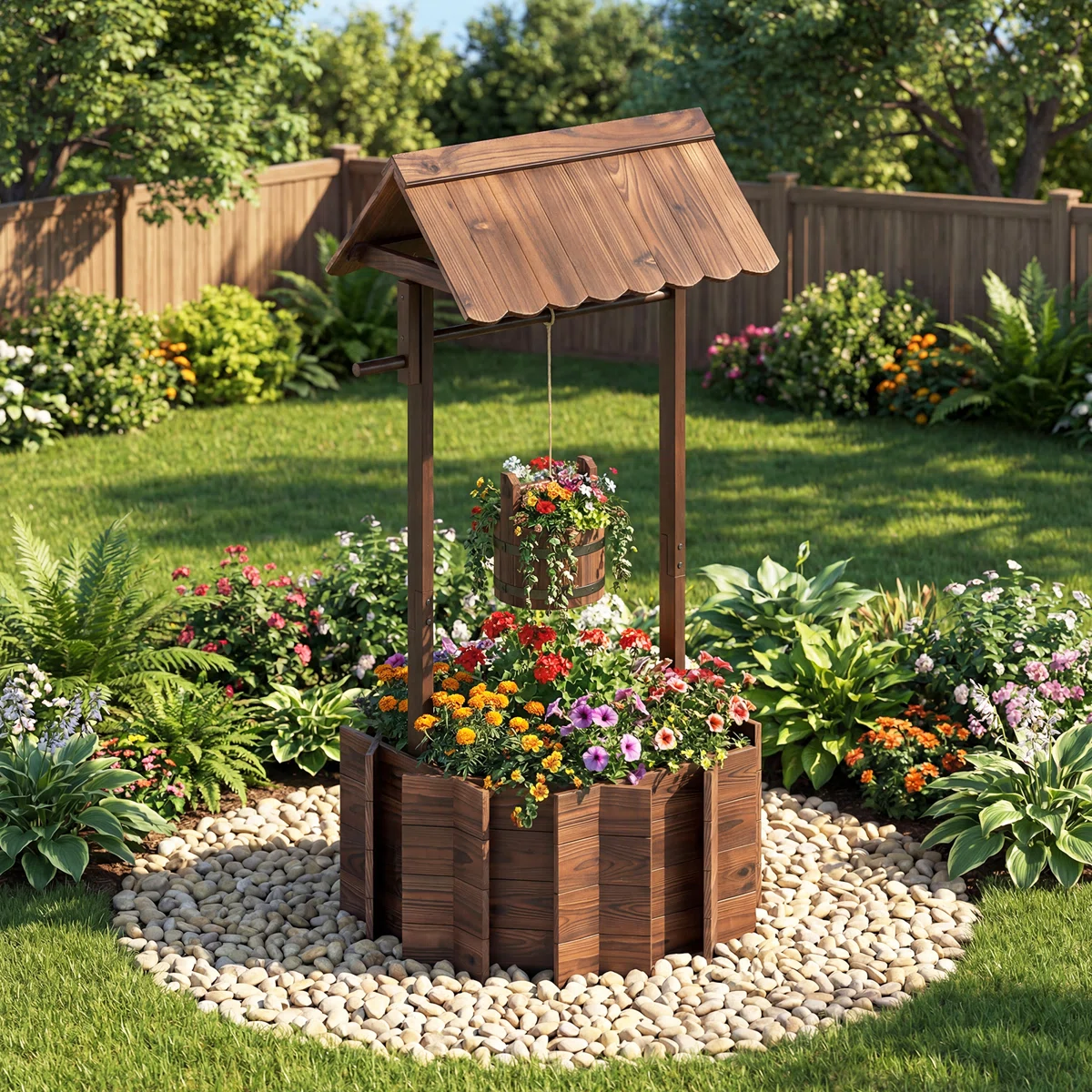 Arlmont+&+Co.+Outdoor+Wooden+Wishing+Well+Bucket+Flower+Plants+Planter+Patio+Garden+Home+Decor Arlmont & Co. Outdoor Wooden Wishing Well Bucket Flower Plants Planter Patio Garden Home Decor