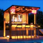 Beaufort 6'-5'' X 8' Cedar Wood Entertainment Bar Gazebo With Charging Station And Accessory Organizer,Galvanied Steel