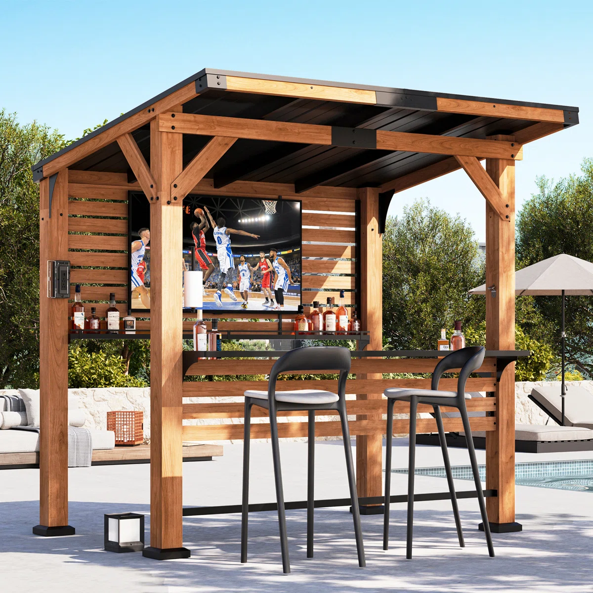 Beaufort++6'-5''+X+8'+Cedar+Wood+Entertainment+Bar+Gazebo+With+Charging+Station+And+Accessory+Organizer,Galvanied+Steel+Slope+Pavillian+Roof Bring Nature Closer to Home