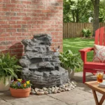 Christopher Knight Home - Hailey 4-Tiered Concrete Rock Waterfall Fountain Outdoor Garden Decor with LED Lights