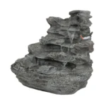 Christopher Knight Home - Hailey 4-Tiered Concrete Rock Waterfall Fountain Outdoor Garden Decor with LED Lights - Image 3
