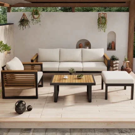 Christopher Knight Home - Mason 4-Piece Acacia Wood and Metal Patio Sofa Set for Outdoor Relaxation