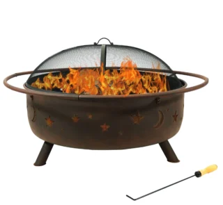 Cosmic 42" Round Wood-Burning Bronze Finish Steel Fire Pit with Spark Screen