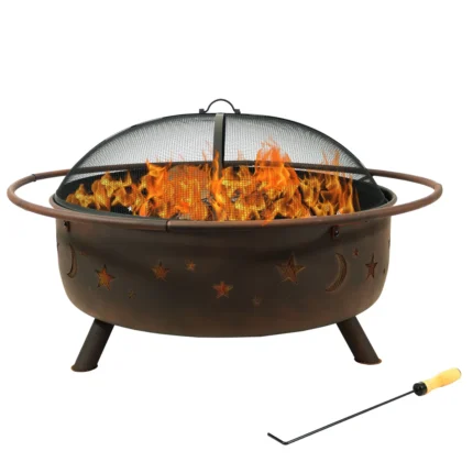 Cosmic 42" Round Wood-Burning Bronze Finish Steel Fire Pit with Spark Screen