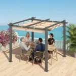 EROMMY 10' x 13' Outdoor Pergola with Retractable Canopy, Heavy-Duty Metal Frame and Adjustable