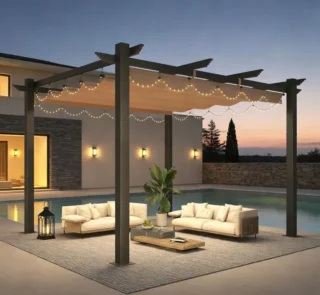 EROMMY 10' x 13' Outdoor Pergola with Retractable Canopy, Heavy-Duty Metal Frame and Adjustable Patio Shade