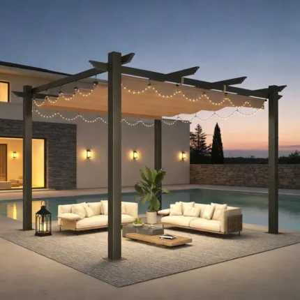 EROMMY 10' x 13' Outdoor Pergola with Retractable Canopy, Heavy-Duty Metal Frame and Adjustable Patio Shade