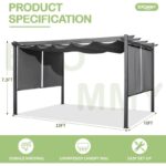 EROMMY 10' x 13' Outdoor Pergola with Retractable Canopy, Aluminum Frame, Patio Metal Shelter with Sun Shade