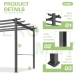 EROMMY 10' x 13' Outdoor Pergola with Retractable Canopy, Aluminum Frame, Patio Metal Shelter