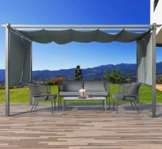 EROMMY 10' x 13' Outdoor Pergola with Retractable Canopy, Aluminum Frame, Patio Metal Shelter with Sun Shade Canopy