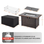 Nuu Garden Outdoor 43-inch 50,000 BTU Propane Gas Fire Pit Table, Aluminum Tabletop and PE Rattan