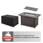 Nuu Garden Outdoor 43-inch 50,000 BTU Propane Gas Fire Pit Table, Aluminum Tabletop and PE Rattan Weaved Iron Frame - With Glass Wind Guard - Image 2