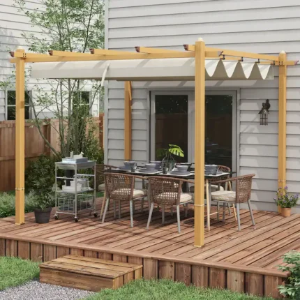 Outsunny 10' x 10' Retractable Pergola Canopy, Wood Grain AluminuM