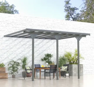 Outsunny 12' x 10' Outdoor Polycarbonate Pergola, Transparent UV Blocking Awning, Hardtop Deck Gazebo with Adjustable Posts