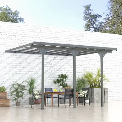 Outsunny 12' x 10' Outdoor Polycarbonate Pergola, Transparent UV Blocking Awning, Hardtop Deck Gazebo with Adjustable Posts