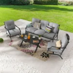 Patio Festival 4-Piece Outdoor Metal Sofa and Chair Set with Coffee Table