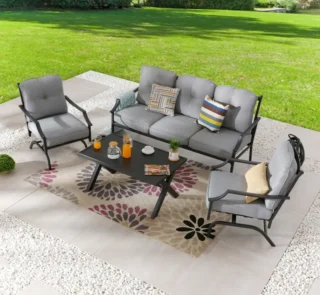 Patio Festival 4-Piece Outdoor Metal Sofa and Chair Set with Coffee Table