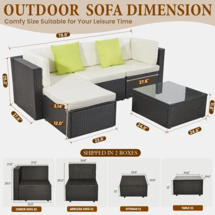 Patio Furniture 5-piece Set With Two Pillows
