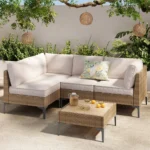 Patio Furniture Set, Outdoor Wicker Sectional Sofa with Coffee Table, Anti-Slip & Thick All-Weather Cushions for Garden, Poolside, Backyard, Beige