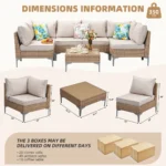 Patio Furniture Set, Outdoor Wicker Sectional Sofa with Coffee Table, Anti-Slip & Thick All-Weather