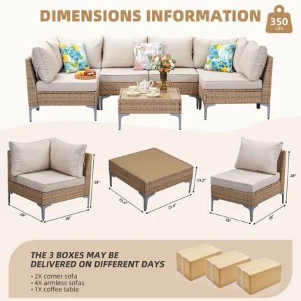 Patio Furniture Set, Outdoor Wicker Sectional Sofa with Coffee Table, Anti-Slip & Thick All-Weather
