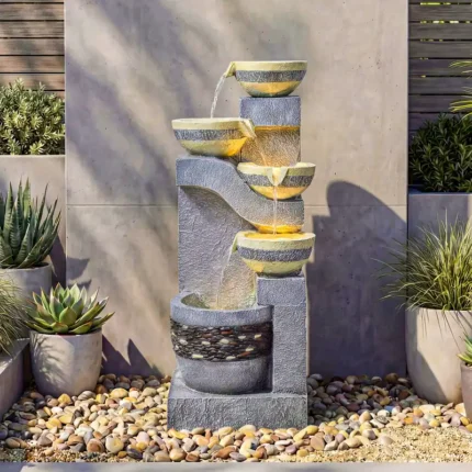 Stone-Texture Weather Resistant Garden Polyresin 4-Tier Cascading Waterfall Fountain